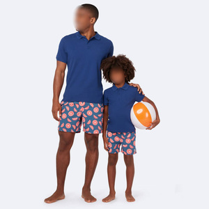 Men's Navy Blue Geometric Pattern Quick Dry Breathable Casual Beach Shorts Mid Waist Drawstring Swim Trunks Woven Polyester - Product Image 4