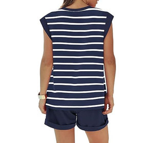 Conjuntos de 2 Piezas para Mujer, Ligeros y Combinados, Top de Manga Corta y Pantalones Cortos con Cintura Elástica - Product Image 4