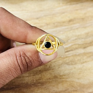 2026 Fashionable Geometric Black Onyx <b>Ring</b> 18K Gold Plated Brass Tringale Boho <b>Statement</b> <b>Ring</b> Classic Wholesale Unisex <b>Ring</b> - Product Image 3