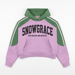 Snowgrace <b>Pink</b> Cropped <b>Hoodie</b> Unisex Raglan Sleeve French Terry 100% Cotton Oversized Fit Front Letter Print Autumn Casual Style - Product Image 1