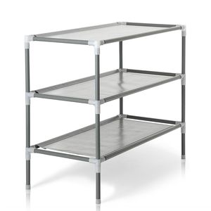Scarpiera a 3 livelli salvaspazio di grande capacità in tessuto non tessuto grigio, montaggio semplice, organizer per scarpe in metallo laccato smontabile - Product Image 4