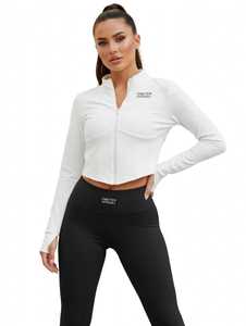 ONETEN APPAREL <b>Women</b> <b>White</b> Half Zip Yoga Jacket <b>Long</b> <b>Sleeve</b> Crop <b>Top</b> Breathable Athletic Front Logo - Product Image 5