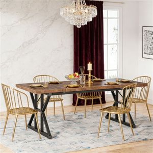 Tavolo da Pranzo Rettangolare in Legno con Gambe in Metallo per Cucina e Soggiorno - Product Image 1