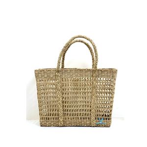Sac fourre-tout décontracté pour femme en coton et jonc de mer tressé, fait main, style bohème, avec bandoulière réglable et fermeture à bouton, taille personnalisable - Product Image 3