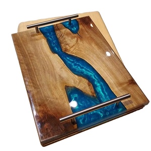 2025 nouveau produit océan thème bleu résine époxy rivière Rectangle résine planche à découper bois résine plateau de service - Product Image 2