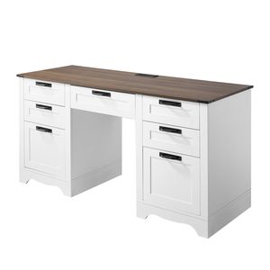 Scrivania da Ufficio Direzionale Robusta in Truciolato con Stazione di Ricarica, 2 Cassetti Contenitori, Stile Rustico/Country - Product Image 2