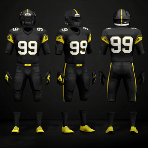 Uniformes de Fútbol Americano Más Vendidos, Jersey y Pantalones Sublimados en Negro y Amarillo, Ropa Deportiva Ajustada para Hombre con Absorción de Humedad - Product Image 1