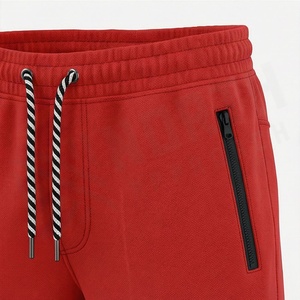Ensemble de survêtement rouge à capuche pour homme, sweat-shirt et pantalon décontractés à fermeture éclair, couleur unie, respirant, en coton, pour l'automne - Product Image 5
