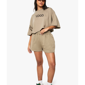 Clothing Manufacturer 2026 Women <b>Set</b> Two Piece Summer Wear Drop Shoulder T Shirt& Shorts 100% Polyester Embossed Logo - Product Image 4