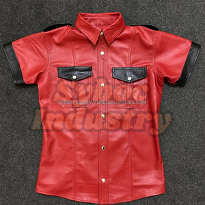 กางเกงหนังสีดำสำหรับผู้ชายเสื้อเชิ้ตหนังแกะแท้ลายแถบสีแดงมีสไตล์สำหรับเด็กผู้ชายเครื่องแบบหนังสำหรับผู้ใหญ่ขนาดใหญ่พิเศษออกแบบได้ตามต้องการ - Product Image 2