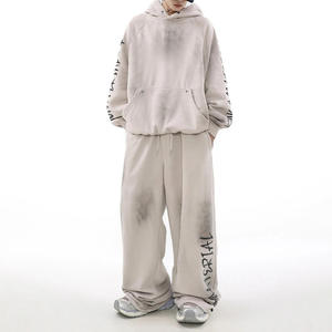 Conjunto de Sudadera con Capucha y Pantalones Deportivos Extra Grandes para Hombre, Estilo Vintage Lavado al Ácido, Corte Holgado, 100% Algodón Felpa - Product Image 1