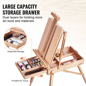 Chevalet pliable en bois de hêtre français 34 pouces avec support pour toile, palette et sangle réglable en hauteur et en angle pour la peinture sur toile - Product Image 4