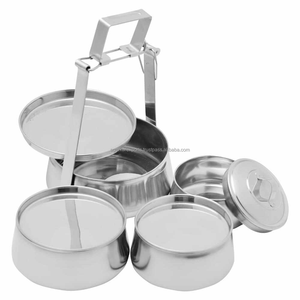 Boîte à lunch de luxe indienne en acier inoxydable à deux étages, étanche, compatible lave-vaisselle, pour les repas, les voyages, les familles, Agarkar Exports - Product Image 1