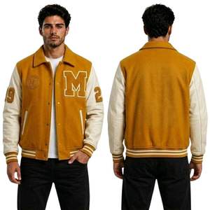 Chaqueta Varsity Unisex Azul Marino con Mangas de PU, Corte Regular, Estilo Preppy, Cuello Alto, Cierre de Botón, Ropa de Invierno Transpirable de Lana - Product Image 5