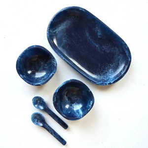 Service de table rétro en résine marbrée ambre, 2 bols, 1 plateau, 2 cuillères, vaisselle légère et polie, pour la maison, l'hôtel, le restaurant, design unique - Product Image 3