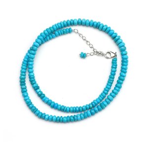 Collar de cuentas redondas de turquesa de Arizona, plata de ley, ajustable, joyería de piedras preciosas naturales, venta al por mayor, hecho a mano - Product Image 1