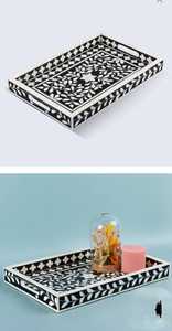 Traditional Home Interior <b>All</b> Time Favourite Indian Floral Bone Inlay serving <b>Tray</b> For Parties - Product Image 4