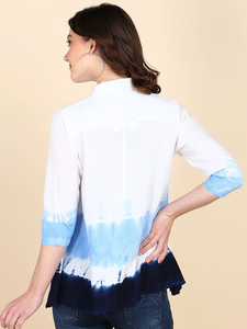 Camisa Maaesa para Mujer, de Rayón, Hecha a Mano, con Cuello Abotonado y Tinte Tie-Dye, Manga 3/4, Corte Regular, Casual, para Primavera/Verano - Product Image 3