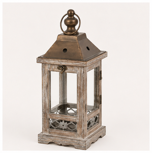 Farol de Madera con Tapa Metálica, Estilo Rústico Vintage, Portavelas para Centros de Mesa de Boda, Hogar y Jardín Navideño - Product Image 6