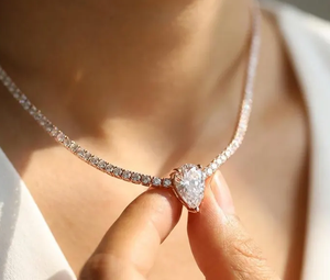 Luxury Pear and Round Moissanite Pendant Tennis Necklace <b>Iced</b> Out <b>Chain</b> Hip Hop Jewellery Romantic Bridal Gift - Product Image 1