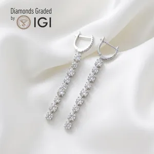 Pendientes colgantes de diamantes cultivados en laboratorio con corte redondo de 5,00 quilates, oro blanco macizo de 14 quilates, joyería fina para mujer - Product Image 2
