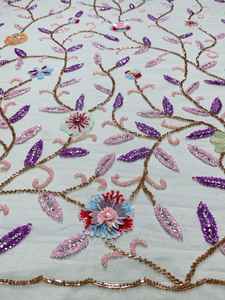 3D Floral Hand Embroidered <b>Net</b> Fabric Beads Sequins Crystal Center for Girls' Accessories Cross Style Weft Woven - Product Image 3