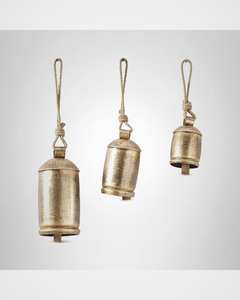 Juego de Campanas Metálicas Doradas Modernas ROSHAN HANDICRAFTS RH-P028, Tamaño y Forma Personalizables, Decoración Navideña Rústica Hecha a Mano y Ecológica - Product Image 1