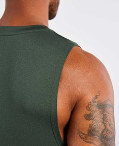 XL Size <b>Men's</b> Solid <b>Green</b> Sleeveless Tank <b>Top</b> Breathable Casual Fit O-Neck Quick Dry Knitted Front 100% Polyester Sporty Fitness - Product Image 4