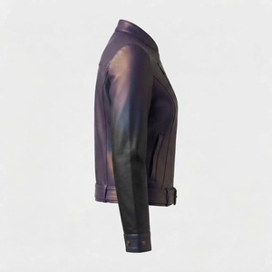 Chaqueta de cuero para mujer, chaqueta de piel de oveja, chaqueta estilo motero, chaqueta negra, chaqueta de cuero genuino, chaqueta cruzada, chaqueta con botones dorados - Product Image 3