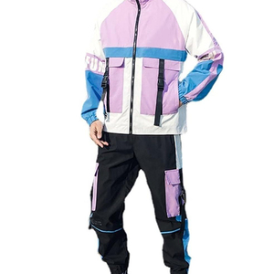 Men's Green <b>White</b> Navy Color Blocking Tracksuit Set Full Zip Windproof Sporty <b>Jogger</b> Suit Polyester Autumn Wear - Product Image 4