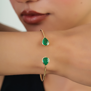 Wholesale Factory Price Handmade Pear Cut Emerald Gemstone Flexible Cuff <b>Bangle</b> Stackable Jewelry For Unisex 14K Yellow <b>Gold</b> - Product Image 4