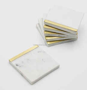 Sous-verres de luxe en laiton marbré Ensemble d'incrustation de pierre naturelle Carré blanc pour les mariages et la bière Garantie à bas prix - Product Image 3