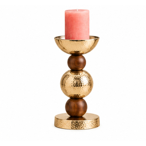 Support de bougie moderne en or et bois, anneau géométrique en métal martelé, vente en gros pour la maison, centre de table de mariage, table d'hôtel - Product Image 6
