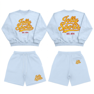 Ensemble sweat-shirt et short en molleton de coton de haute qualité à épaules tombantes avec impression en relief personnalisée pour femme - Product Image 2