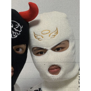 Cagoule blanche en tricot à 3 trous, masque facial unisexe pour adulte, style personnage, 100 % acrylique, couverture chaude - Product Image 4