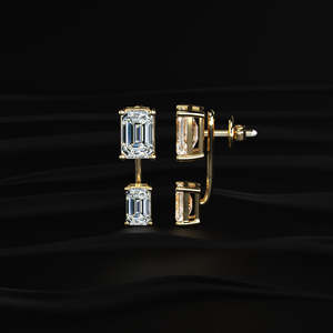 Emerald Cut Moissanite Ear <b>Earrings</b> 6 TCW Colorless VVS Solitaire Convertible Studs 14K Gold Screw <b>Back</b> Handmade Jewelry - Product Image 4