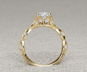 Anillo de Compromiso con Diamante Creado en Laboratorio, Diseño Vintage Milgrain Navette, Corte Redondo, Anillo de Novia de Oro, Fábrica de Joyería OEM ODM - Product Image 3