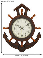 Horloge murale décorative de style Art Déco, design ancre et roue, en bois et laiton, de haute qualité, avec logo personnalisé, pour salon