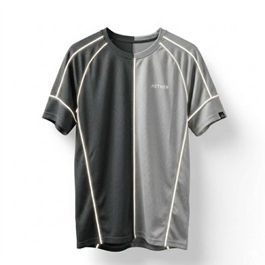High Quality Custom <b>Reflective</b> Piping Running Shirt Men's Breathable Mesh Quick Dry Split Color Half and Half Gym <b>Top</b> OEM Sports - Product Image 4