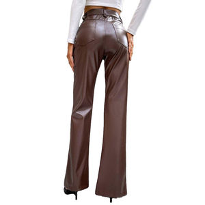 Jean slim taille haute effet cuir PU noir pour femme, coupe ajustée, devant plat, effet push-up - Product Image 6