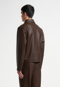 Chaqueta de Cuero Marrón para Hombre, Estilo Workwear, Cuello Camisero, Cierre de Botón, Corte Regular, Color Sólido, Cuero Genuino - Product Image 6