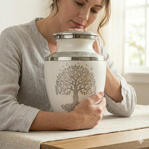 Urne en aluminium au design transitoire, urne en aluminium au design fusion, urne en aluminium au design moderne classique, urne en aluminium au design néo classique, vase - Product Image 1