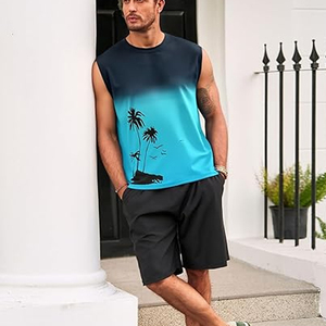 Débardeur sans manches dégradé pour homme, col rond, imprimé palmiers, style décontracté, respirant, tricoté, en polyester - Product Image 3