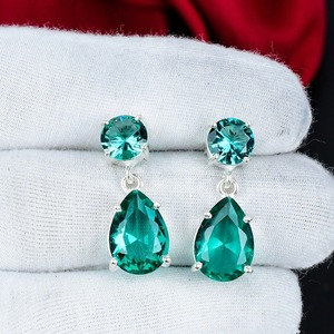 Pendientes de Gema de Apatita Acuática en Plata de Ley 925, Hechos a Mano, Corte Pera, Azul Verde, Joyería, Regalo para Mujer, Venta al por Mayor - Product Image 1