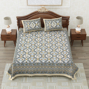 Sábana de Algodón Jaipuri Tamaño King Heritage, Color Beige, con Patrón Floral Étnico, para Uso en Hoteles y Resorts - Product Image 2