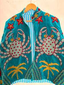 Chaqueta de Terciopelo Sea Garden Exclusiva, Bordada a Mano, Inspirada en Suzani, con Motivo de Cangrejo, Estilo Boho, para Invierno - Product Image 6
