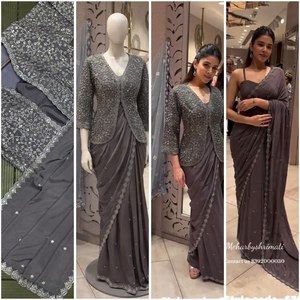New Modern Super Trending <b>Women's</b> Party <b>Jacket</b> with Saree Embroidery Quick Dry All Seasons - Product Image 2