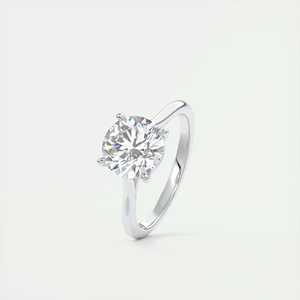 Bague de fiançailles solitaire classique style cathédrale avec diamant rond de laboratoire de 2,00 carats et sertissage à quatre griffes en or blanc 14 carats - Product Image 1