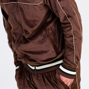 Ensemble de survêtement sport marron de haute qualité en coton, deux pièces, personnalisable, vente en gros, pour hommes - Product Image 5