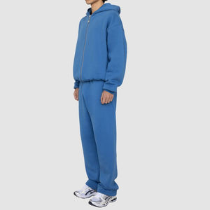 Survêtement décontracté deux pièces pour homme en molleton bouclette de coton doux et épais 340 g/m² avec fermeture éclair intégrale et coupe large, respirant, style streetwear - Product Image 4